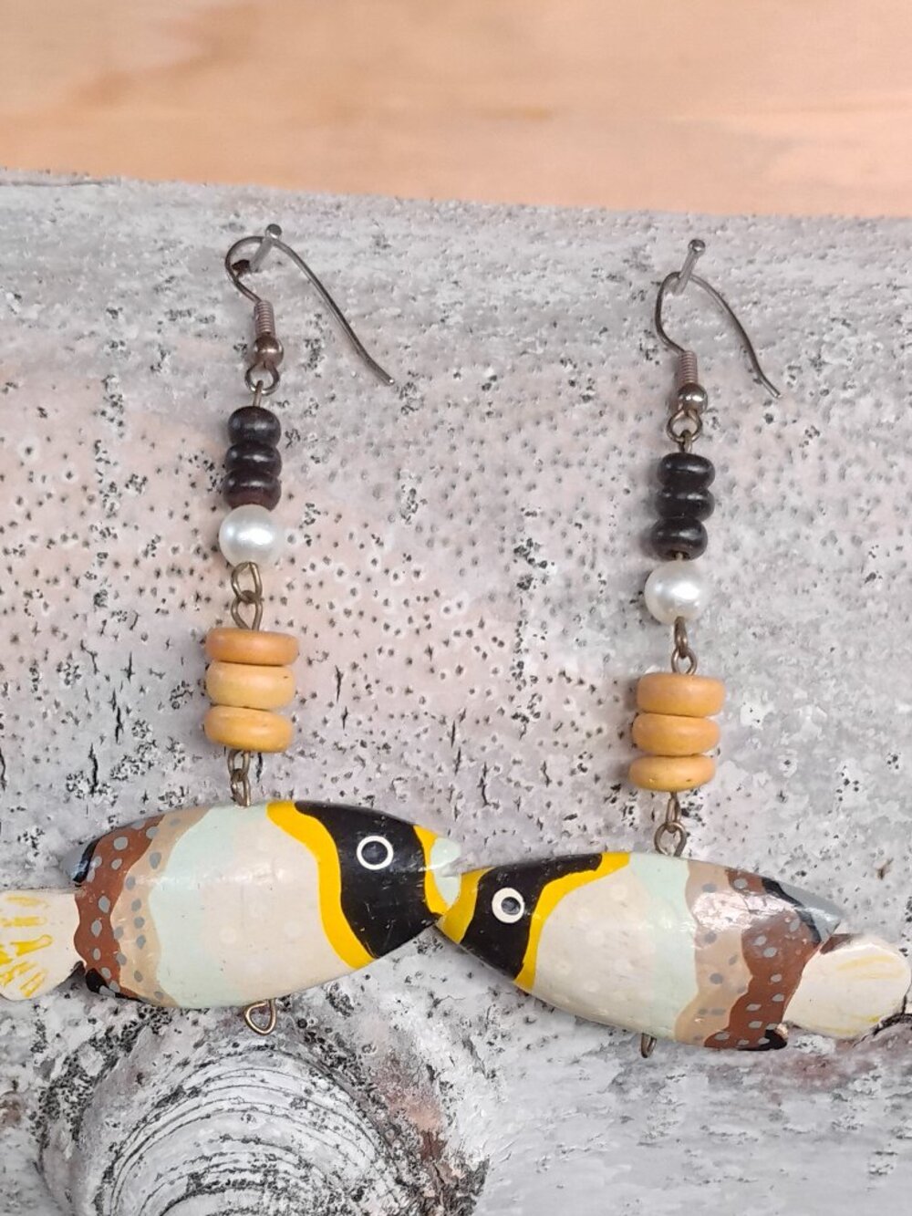 Retro Long Wooden Tropical Fish Earrings